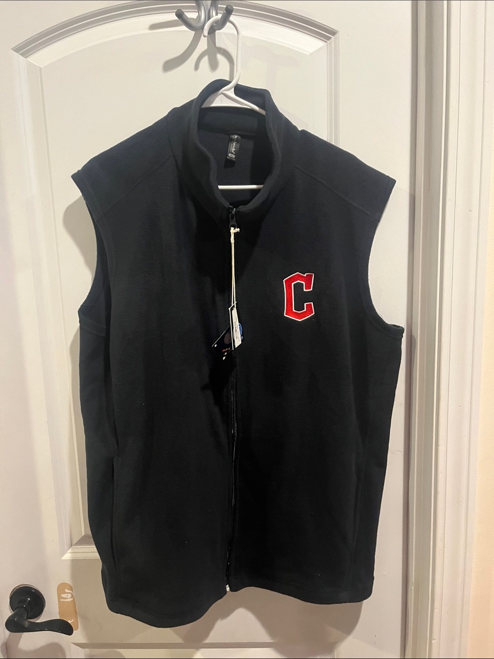 Men's Black Fleece Vest with Red 'C' Patch Cleveland Guardians